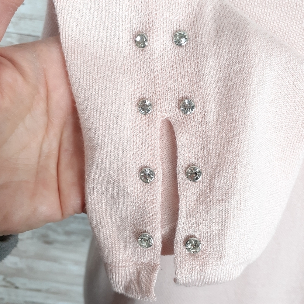 JM Collection Sweater M Peach Faux Gems 369 - Picture 4 of 7